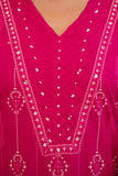Rani Pink Assymetric Hem A-line Suit Set with Palazzos and Dupatta