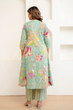 Green Floral Print Aline Suit Set with Palazzo and Dupatta
