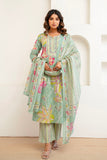 Green Floral Print Aline Suit Set with Palazzo and Dupatta