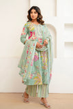 Green Floral Print Aline Suit Set with Palazzo and Dupatta