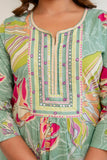 Green Floral Print Aline Suit Set with Palazzo and Dupatta