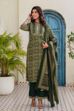 Bottle Green Ajrakh Print Kurta Set with Palazzos and Dupatta