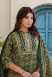 Bottle Green Ajrakh Print Kurta Set with Palazzos and Dupatta