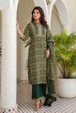 Bottle Green Ajrakh Print Kurta Set with Palazzos and Dupatta