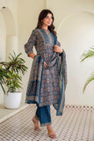 Navy Blue Ajrakh Print Kurta Set with Palazzos and Dupatta