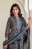 Navy Blue Ajrakh Print Kurta Set with Palazzos and Dupatta