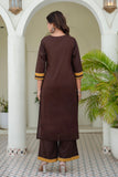 Brown Yoke Design Solid Kurta Set with Palazzos and Printed Dupatta