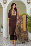 Brown Yoke Design Solid Kurta Set with Palazzos and Printed Dupatta