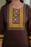 Brown Yoke Design Solid Kurta Set with Palazzos and Printed Dupatta