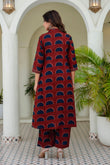 Maroon Pintucks Detail Front Slit Suit Set with Palazzos and Dupatta