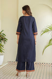 Blue Yoke Design Solid Kurta Set with Palazzos and Printed Dupatta