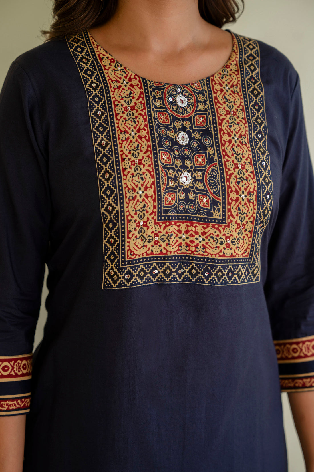 Blue Yoke Design Solid Kurta Set with Palazzos and Printed Dupatta