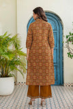 Mustard Ajrakh Print Kurta Set with Palazzos and Dupatta