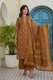 Mustard Ajrakh Print Kurta Set with Palazzos and Dupatta