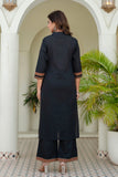 Black Yoke Design Solid Kurta Set with Palazzos and Printed Dupatta