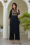 Black Yoke Design Solid Kurta Set with Palazzos and Printed Dupatta
