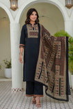 Black Yoke Design Solid Kurta Set with Palazzos and Printed Dupatta