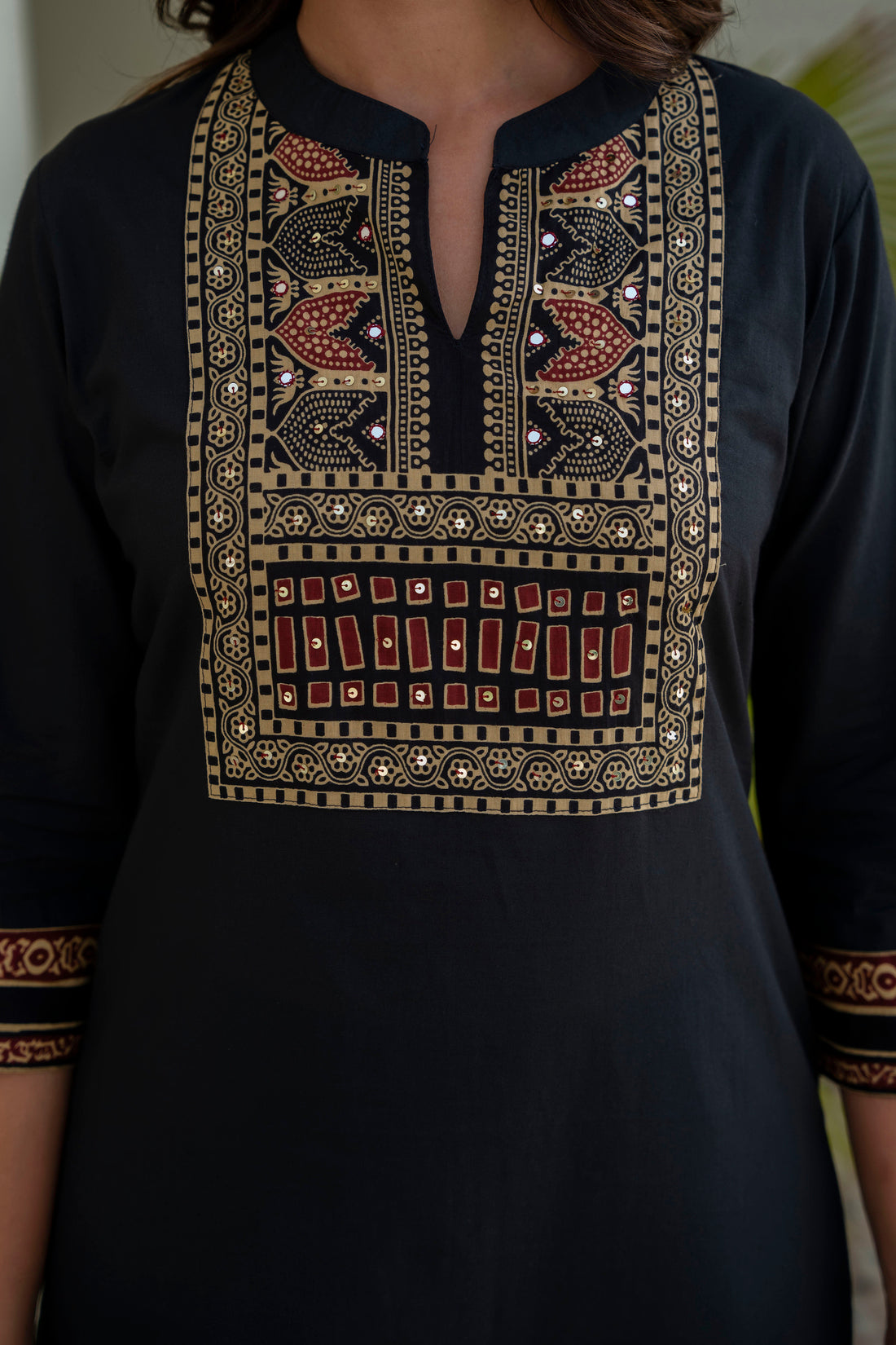 Black Yoke Design Solid Kurta Set with Palazzos and Printed Dupatta