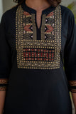 Black Yoke Design Solid Kurta Set with Palazzos and Printed Dupatta