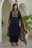 Black Yoke Design Solid Kurta Set with Palazzos and Printed Dupatta