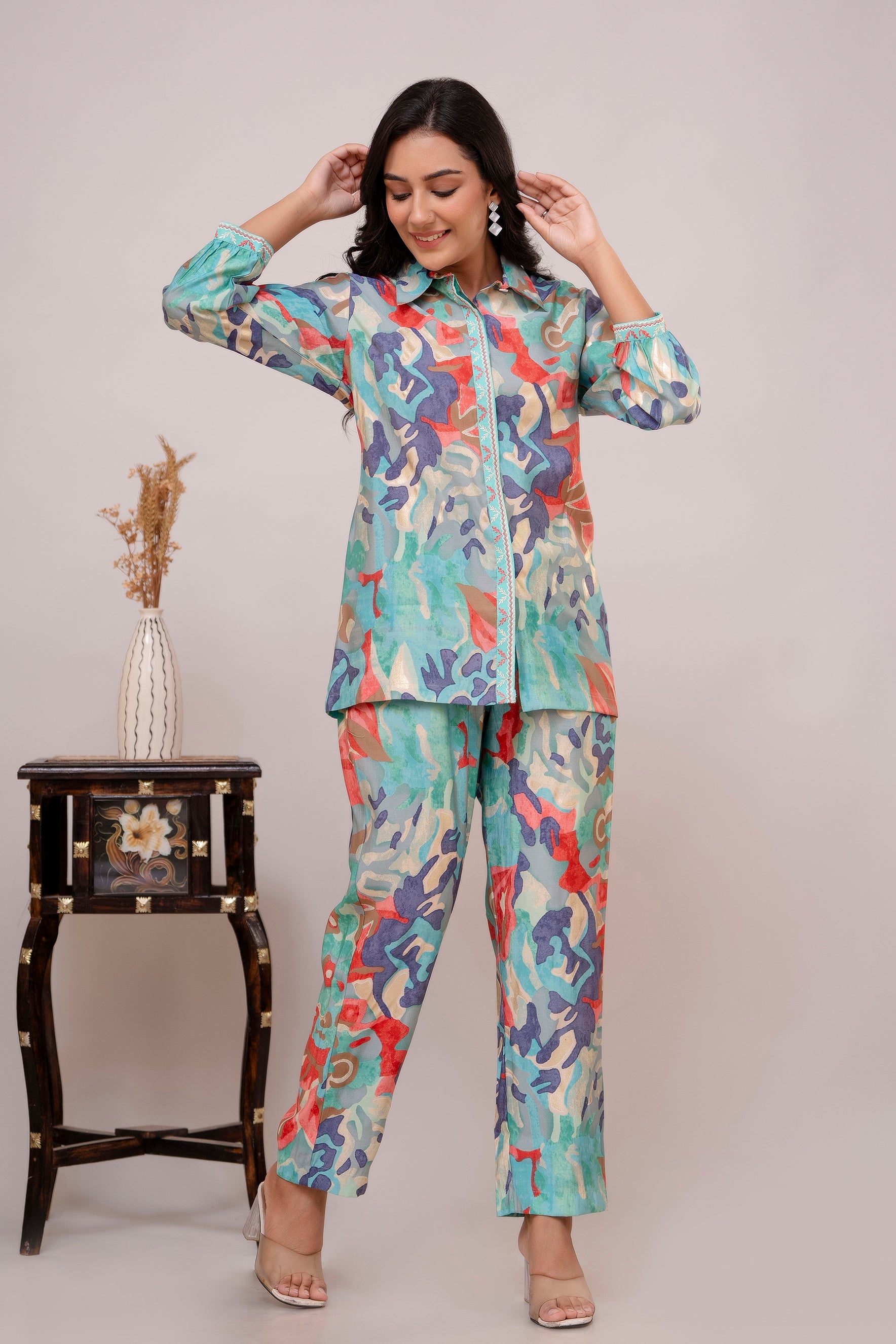 EMILY - Coordinated Embroidered Shirt and Pants Set