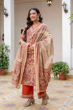 Rust Floral Print Cotton Kurta Set with Palazzos and Kota Doriya Dupatta