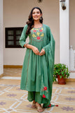 Green Patchwork Festive Aline Suit Set with Palazzo and Dupatta