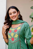 Green Patchwork Festive Aline Suit Set with Palazzo and Dupatta
