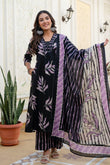 Black and Purple Aline Suit Set with Palazzo and Dupatta