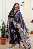 Black and Purple Aline Suit Set with Palazzo and Dupatta