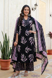 Black and Purple Aline Suit Set with Palazzo and Dupatta