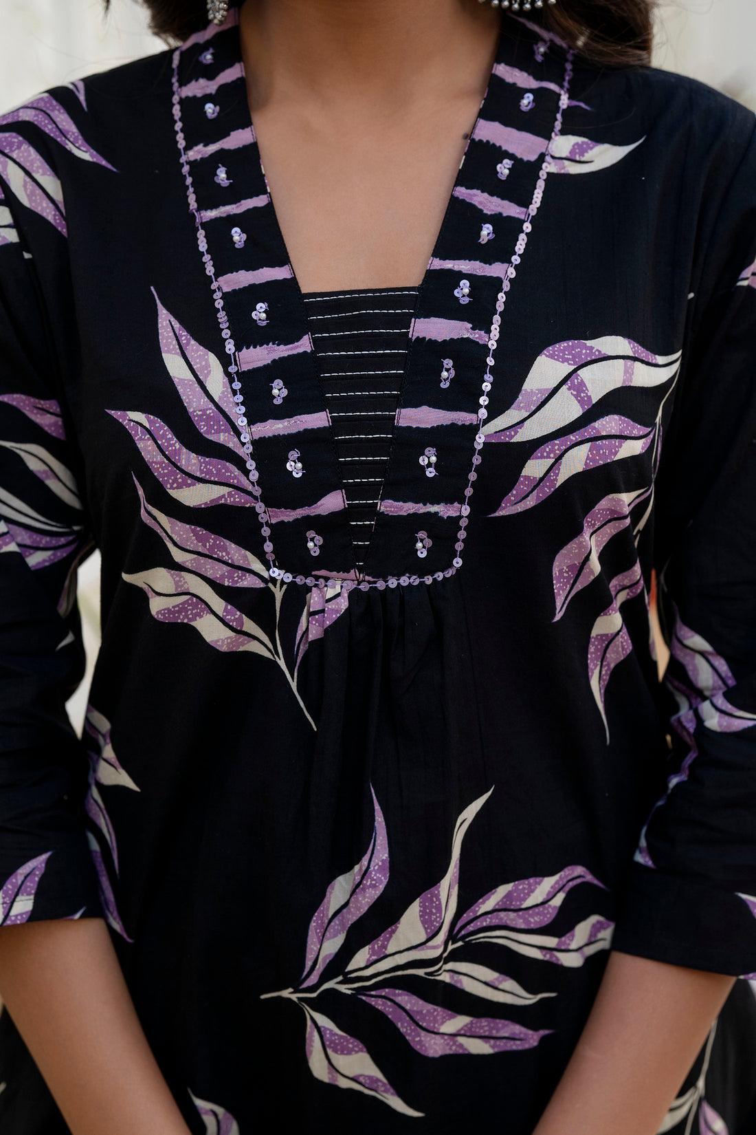 Black and Purple Aline Suit Set with Palazzo and Dupatta