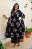 Black and Purple Aline Suit Set with Palazzo and Dupatta