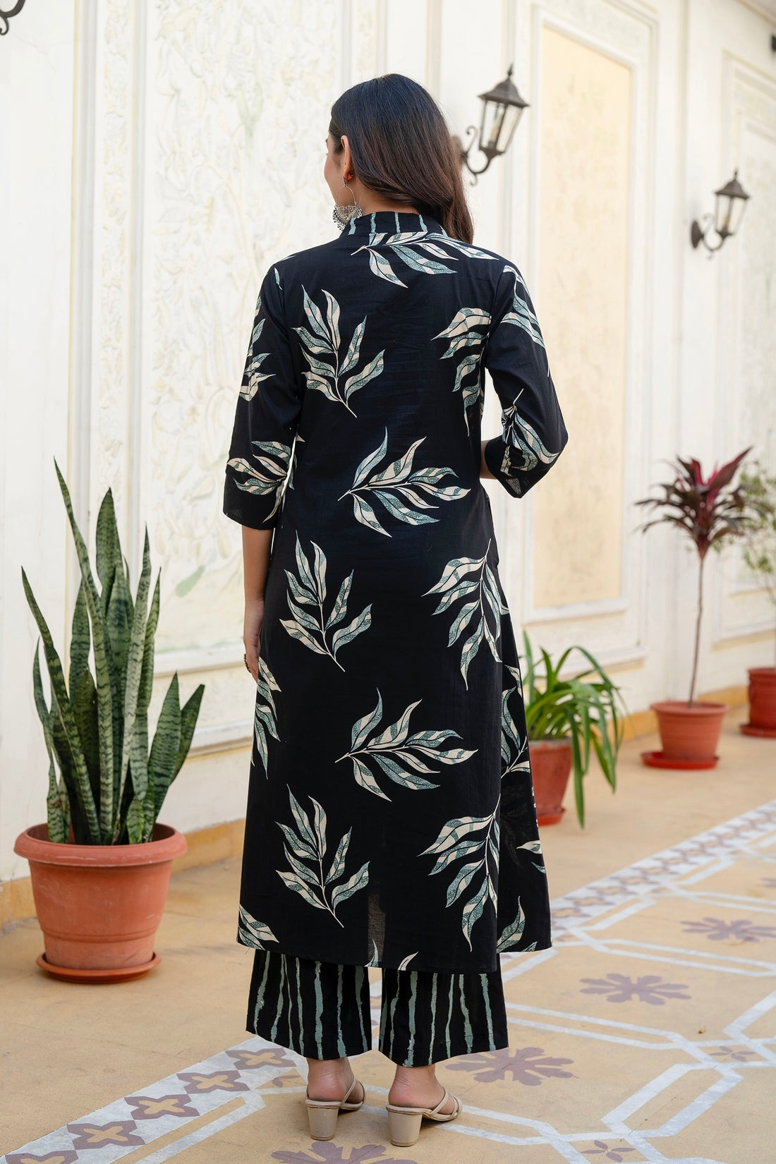 Black and Green Aline Suit Set with Palazzo and Dupatta