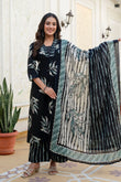 Black and Green Aline Suit Set with Palazzo and Dupatta