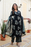 Black and Green Aline Suit Set with Palazzo and Dupatta