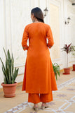 Orange Patchwork Festive Cotton Aline Suit Set with Palazzo and Dupatta