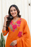 Orange Patchwork Festive Cotton Aline Suit Set with Palazzo and Dupatta