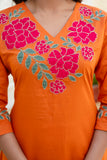 Orange Patchwork Festive Cotton Aline Suit Set with Palazzo and Dupatta
