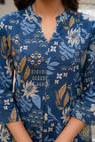 Blue Floral Print A-line Cotton Kurta Set with Palazzo