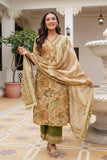 Green Floral Print Cotton Kurta Set with Palazzos and Kota Doriya Dupatta