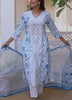 Ritika - White and Blue Side Gathers A-line Cotton Kurta Set with Dupatta