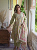 Layla - Green Pleated A-line Flared Cotton Kurta Set with Dupatta