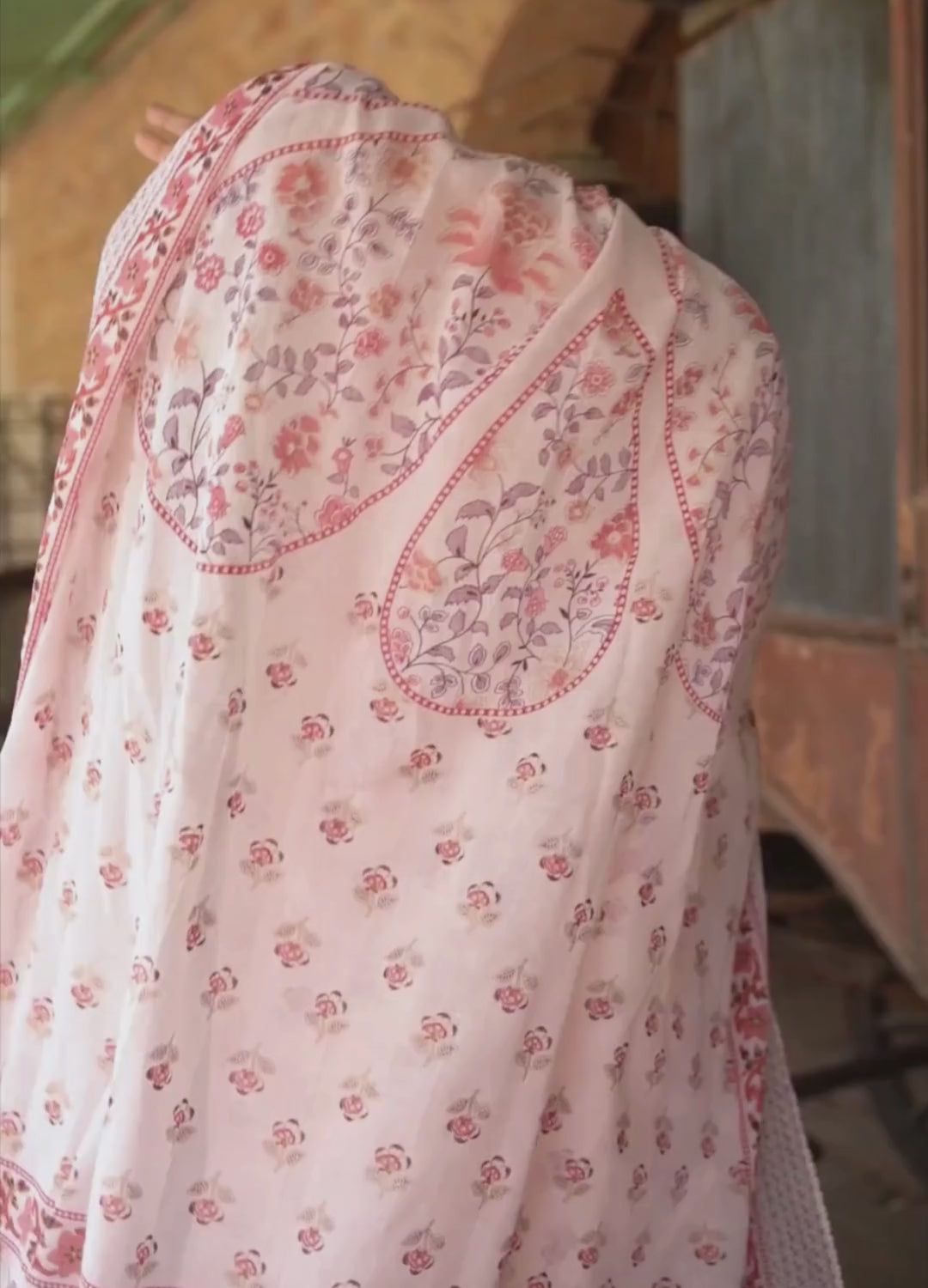 Pragya - Pink Collar Neck Organza Detail Cotton Anarkali Suit Set