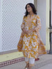 Judy - Mustard Yellow Mandarin Collar Printed Cotton Kurta Set with Dupatta