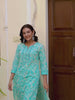 Alina - Sea Green Floral Printed Cotton Kurta Set with Dupatta