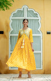 Yellow Leheriya Jacket Style Gown