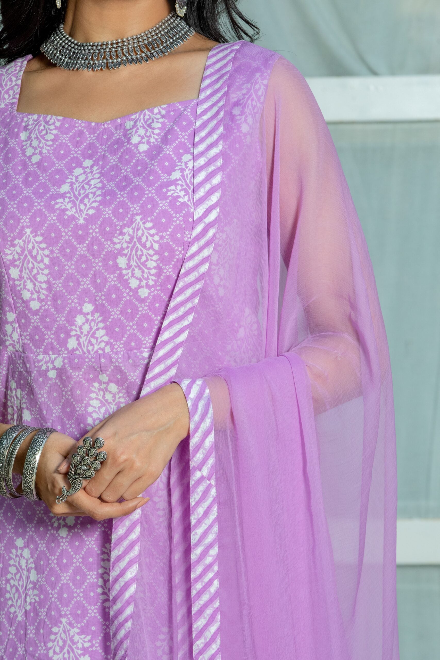 Purple Printed Cotton Kurti Palazzo Set