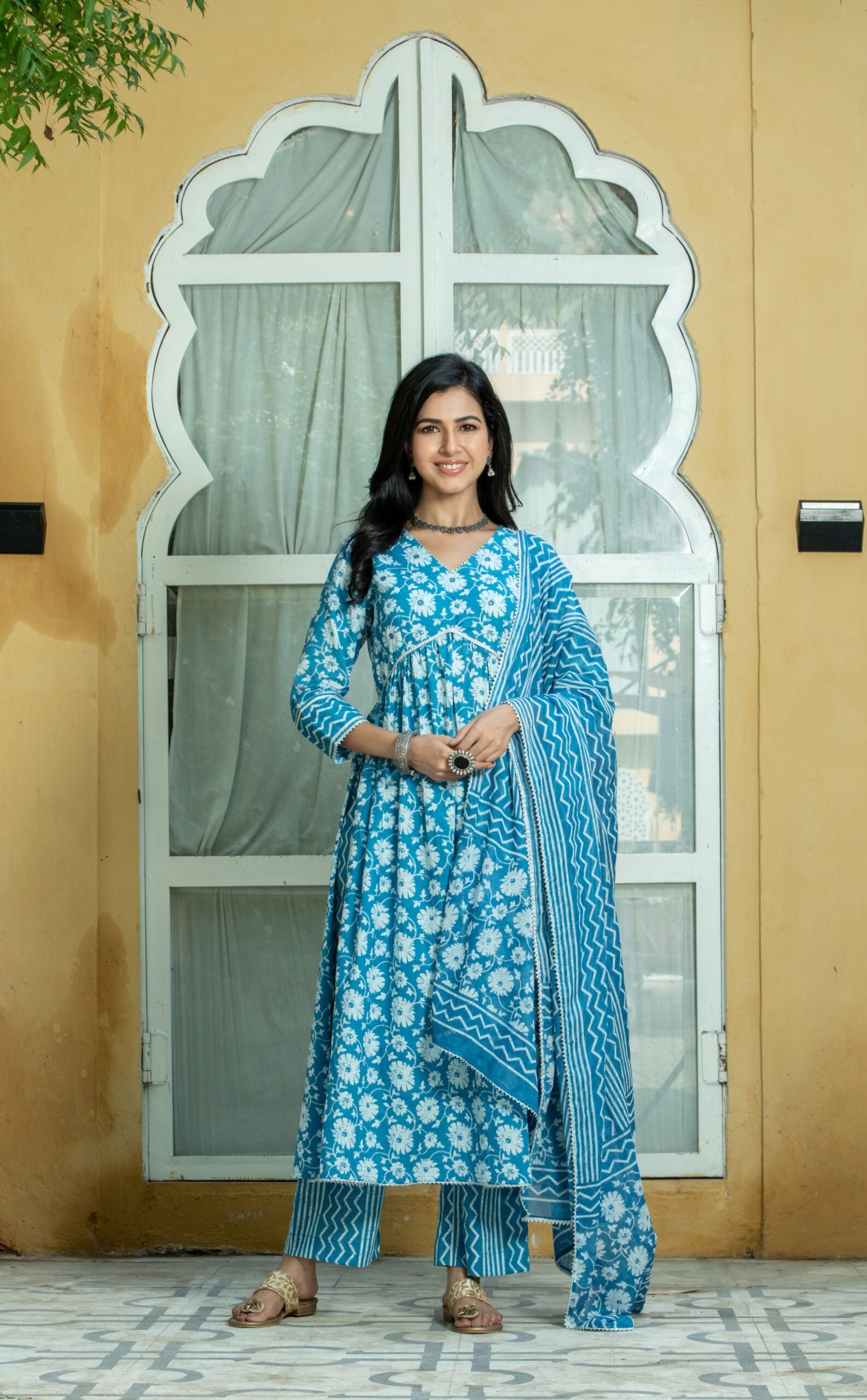 Blue Cotton Printed Suit Set | Women's Clothing - Kohsh