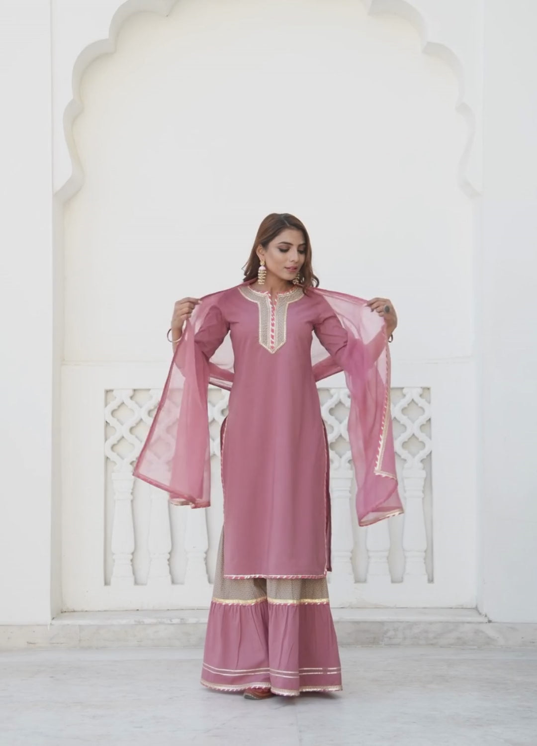 Designer Pink Tiered Sharara Set